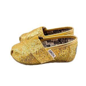 Toms Classic flat gold glitter sparkly baby shoes T5